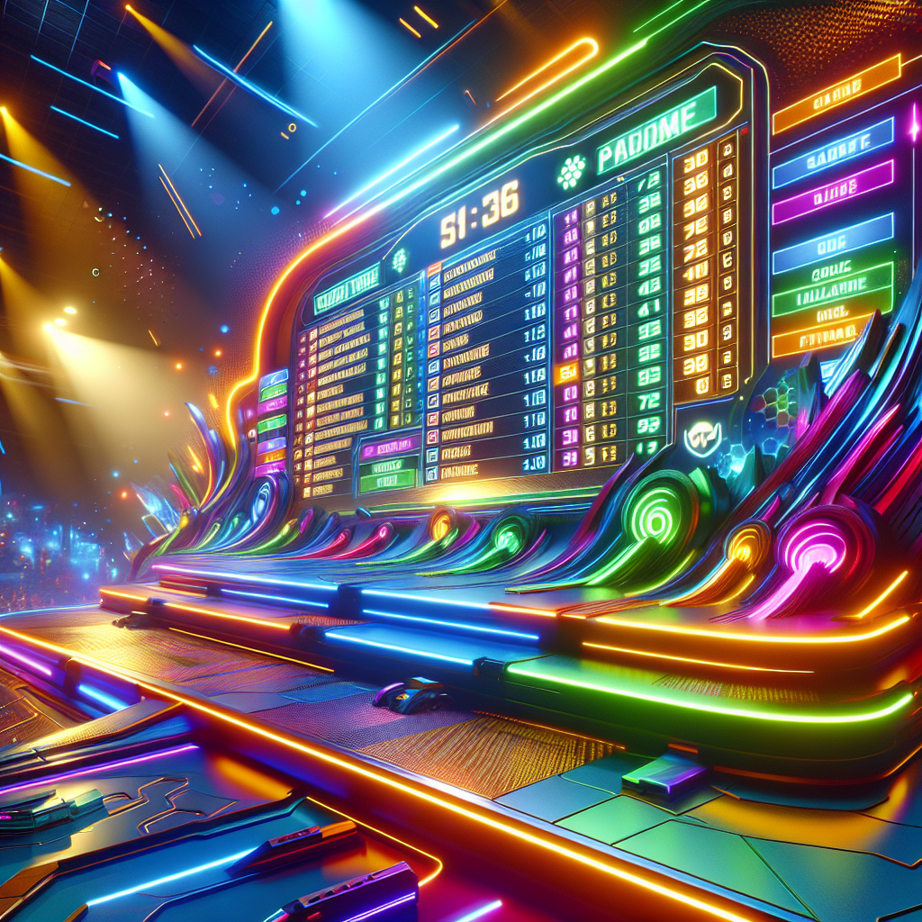 A colorful scoreboard in a gaming environment